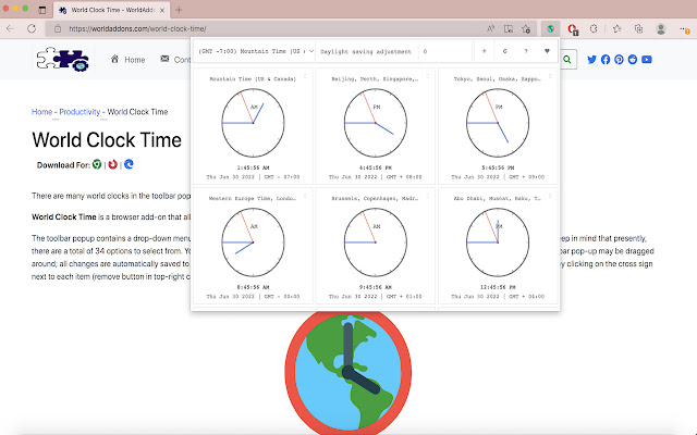 World Clock Time  from Chrome web store to be run with OffiDocs Chromium online