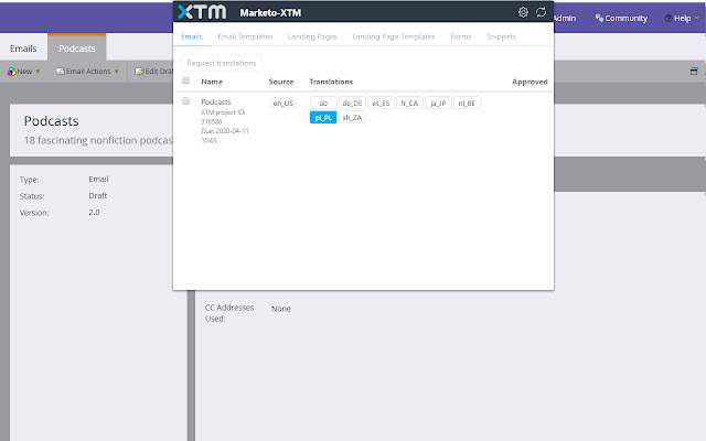 XTM Marketo connector  from Chrome web store to be run with OffiDocs Chromium online