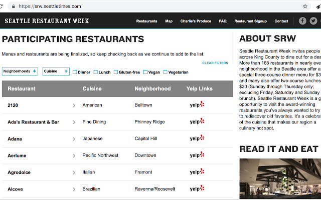 Yelp for Seattle Restaurant Week  from Chrome web store to be run with OffiDocs Chromium online