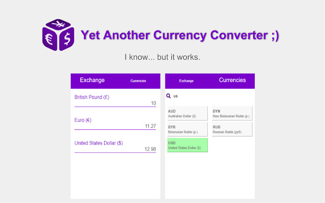 Yet Another Currency Converter  from Chrome web store to be run with OffiDocs Chromium online