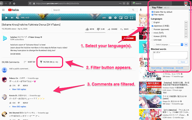 Yet Another YouTube Comment Filter  from Chrome web store to be run with OffiDocs Chromium online