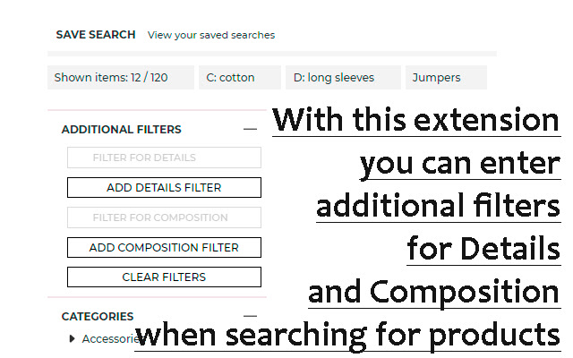 Yoox Additional Filters  from Chrome web store to be run with OffiDocs Chromium online