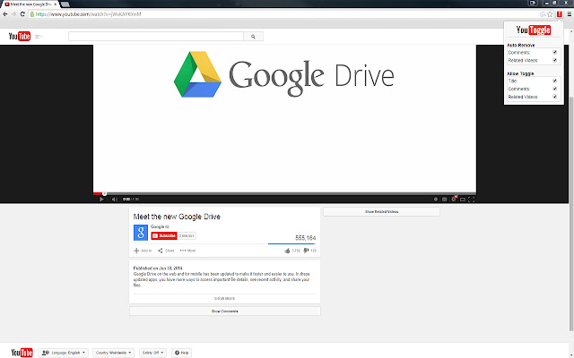 YouToggle  from Chrome web store to be run with OffiDocs Chromium online