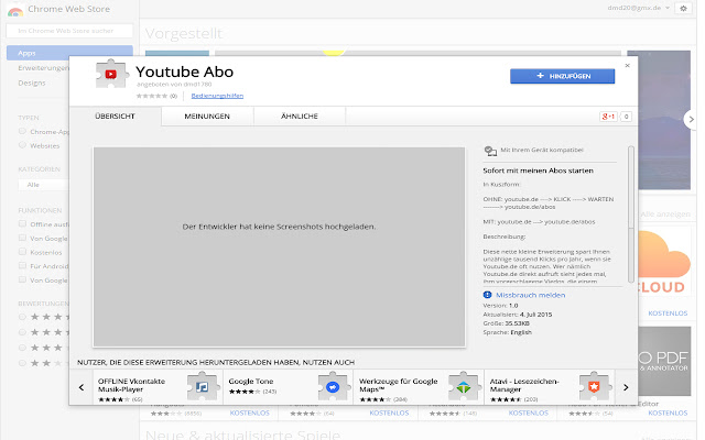 Youtube Abo  from Chrome web store to be run with OffiDocs Chromium online