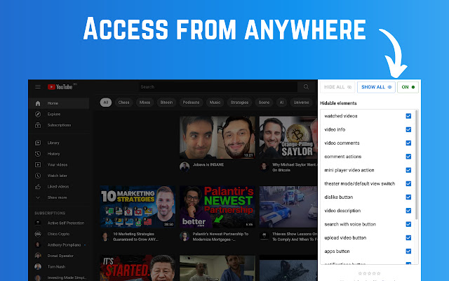 YouTube Settings  from Chrome web store to be run with OffiDocs Chromium online