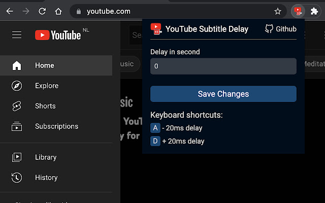 YouTube Subtitle Delay  from Chrome web store to be run with OffiDocs Chromium online