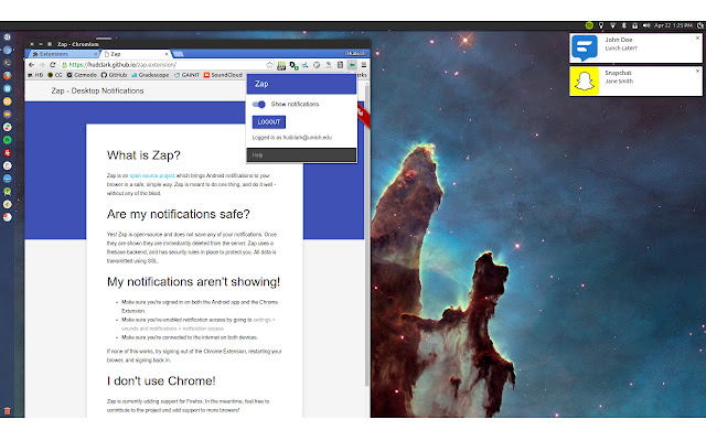 Zap Desktop Notifications  from Chrome web store to be run with OffiDocs Chromium online