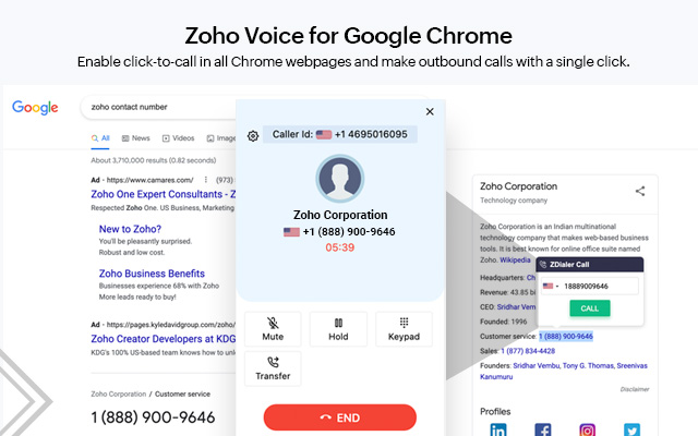 ZDialer Zoho Voice Extension  from Chrome web store to be run with OffiDocs Chromium online