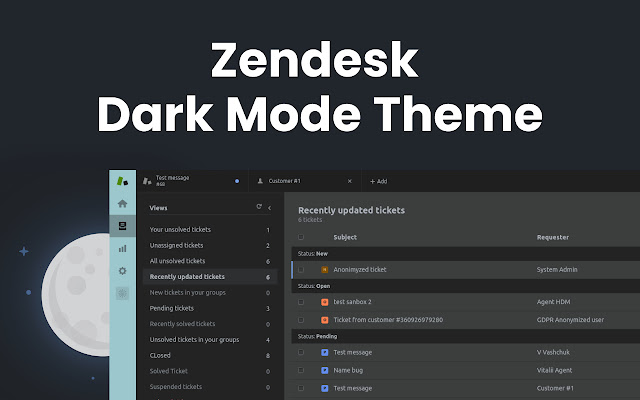 Zendesk Dark Mode Theme  from Chrome web store to be run with OffiDocs Chromium online