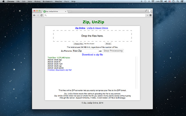 Zip, UnZip App  from Chrome web store to be run with OffiDocs Chromium online