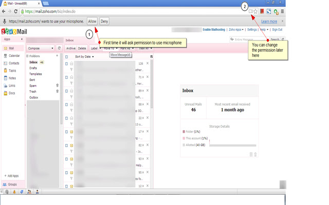 Zoho Mail VoicZ  from Chrome web store to be run with OffiDocs Chromium online