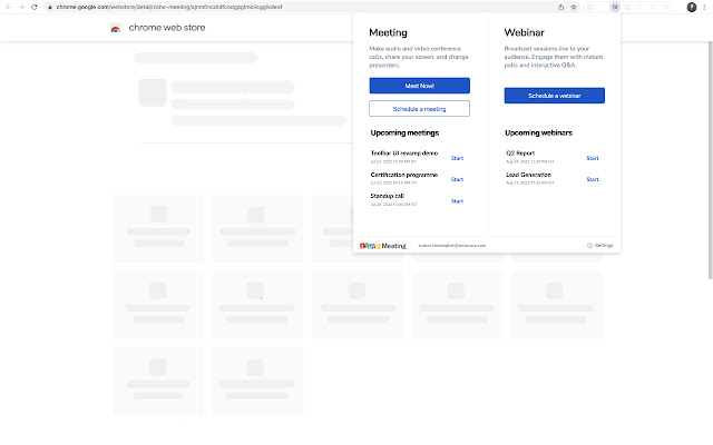 Zoho Meeting  from Chrome web store to be run with OffiDocs Chromium online