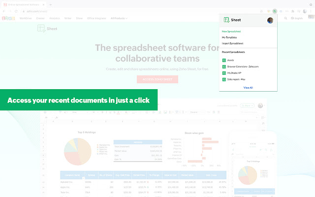 Zoho Sheet Extension  Web Clipper  from Chrome web store to be run with OffiDocs Chromium online