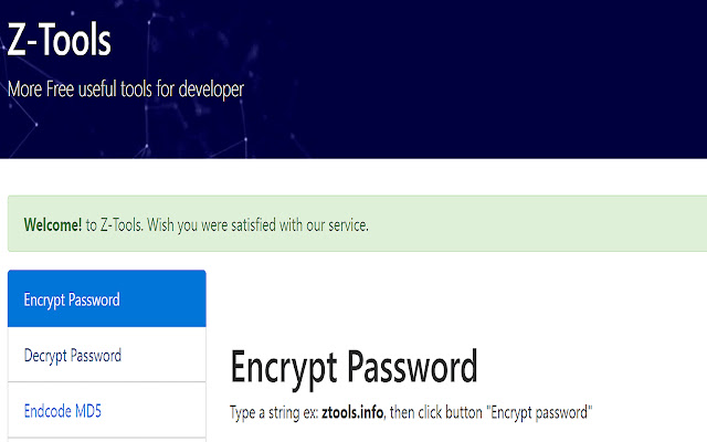 ztools Encrypt password online  from Chrome web store to be run with OffiDocs Chromium online