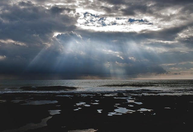 Free download sea rocky coast clouds sunbeams free picture to be edited with GIMP free online image editor