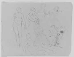 Free download Seven Figure Sketches: Standing Female Nude with Fruit; Madonna and Child (?); Two Female Busts; Recumbent Semi-nude Figure, etc. (from Sketchbook) free photo or picture to be edited with GIMP online image editor