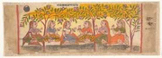 Free download Six Gopis Seated Beneath Trees:  Page from a Dispersed Bhagavata Purana (Ancient Stories of Lord Vishnu) free photo or picture to be edited with GIMP online image editor