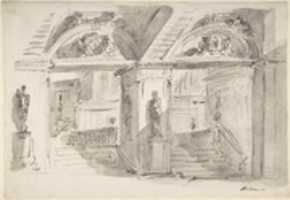 Free download Sketch of a Palaces Interiors Foreshortening with Stairs, Statues and Ornaments free photo or picture to be edited with GIMP online image editor