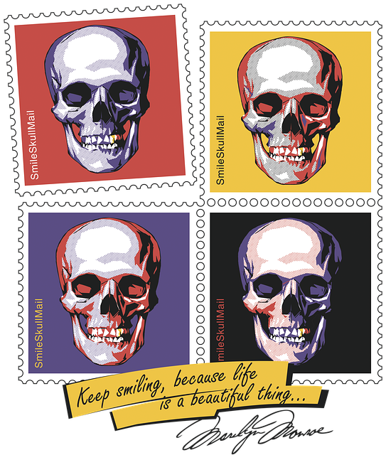 Téléchargement gratuit Skull Postage Stamps Smile Merilyn - illustration gratuite à modifier avec l'éditeur d'images en ligne gratuit GIMP