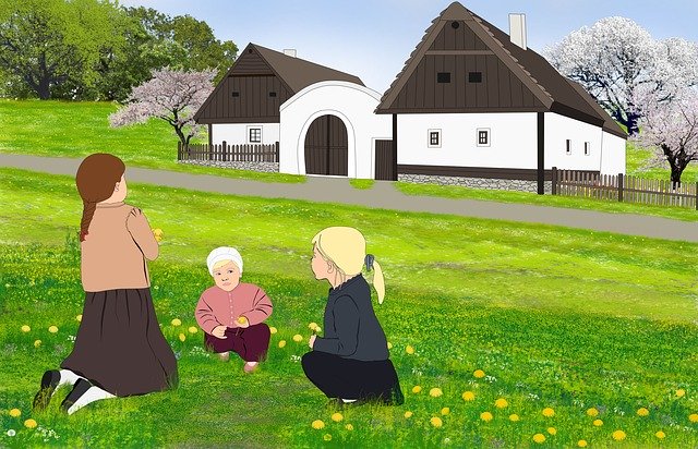 Free download Spring Children Village -  free illustration to be edited with GIMP free online image editor