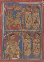 Free download Sthulabhadra as a Lion in a Cave With His Sisters (top) / Sthulabhadras Sisters Before Bhadrabahu (or Sthulabhadra) (bottom); Page from a Dispersed Kalpa Sutra (Jain Book of Rituals) free photo or picture to be edited with GIMP online image editor