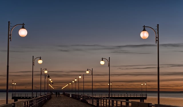 Free download street lights promenade sea sunset free picture to be edited with GIMP free online image editor