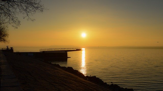 Free download Sunrise Lake Bridge -  free photo or picture to be edited with GIMP online image editor