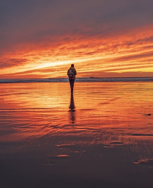 Free download sunset beach woman reflection free picture to be edited with GIMP free online image editor