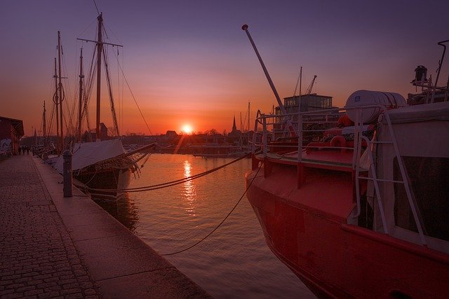 Free download sunset boat dock sea dusk port free picture to be edited with GIMP free online image editor