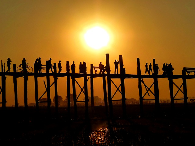 Free download sunset burma bridge myanmar asia free picture to be edited with GIMP free online image editor