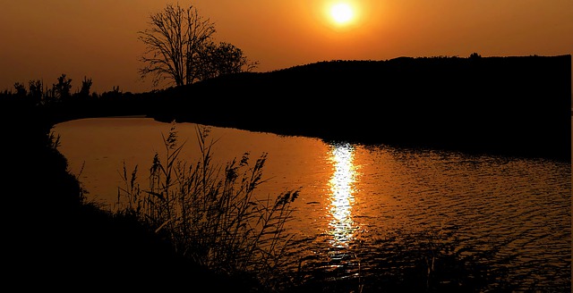 Free download sunset canal du midi dusk free picture to be edited with GIMP free online image editor