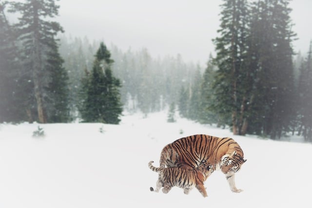 Free download tigers snow forest landscape free picture to be edited with GIMP free online image editor