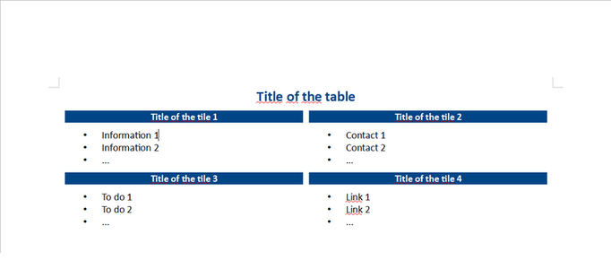 Free download Tiles instead of a table DOC, XLS or PPT template free to be edited with LibreOffice online or OpenOffice Desktop online