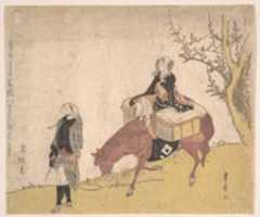 Free download Version of Legend of Michizane: Woman Riding Ox Which a Man is Leading free photo or picture to be edited with GIMP online image editor