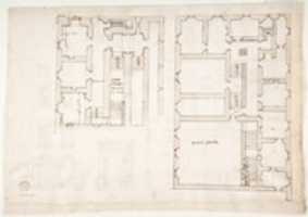 Free download Villa Farnesina, Stables, half front elevation and end elevation (recto) Palazzo Salviati-Adimari, plan (verso) free photo or picture to be edited with GIMP online image editor