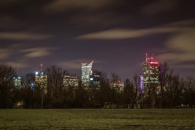 Free download Warsaw Skyscrapers Night Office -  free photo or picture to be edited with GIMP online image editor