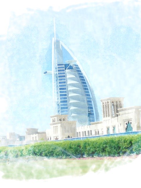 Free download Watercolor Dubai Burj Al Arab -  free illustration to be edited with GIMP free online image editor