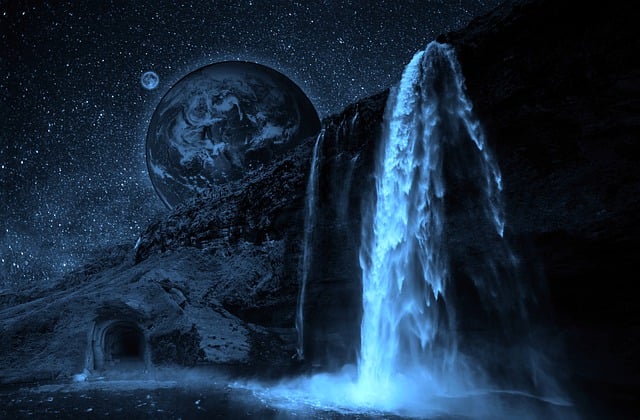 Free download waterfall moon earth planet space free picture to be edited with GIMP free online image editor