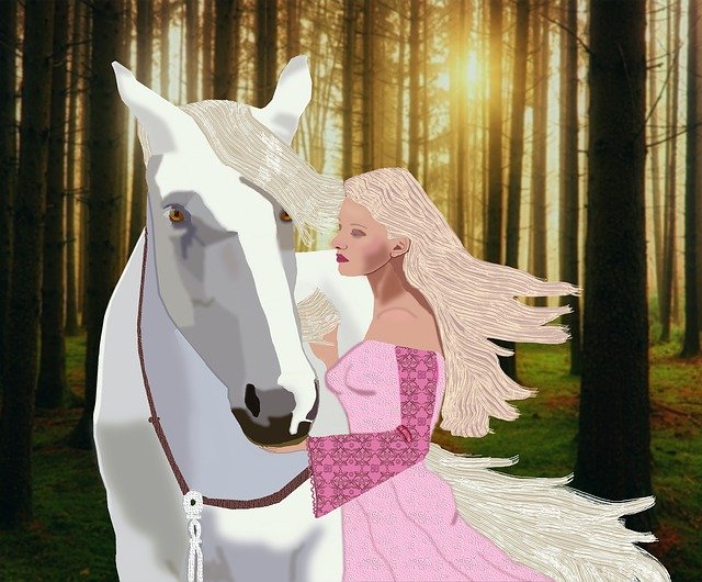 Free download White Horse Pretty Blonde Woman -  free illustration to be edited with GIMP free online image editor