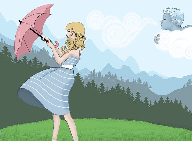 Free download Wind Girl Umbrella -  free illustration to be edited with GIMP free online image editor