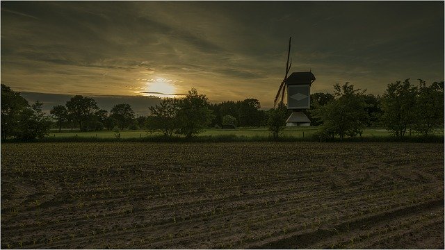 Free download Wind Mill Sunset Landscape -  free photo or picture to be edited with GIMP online image editor