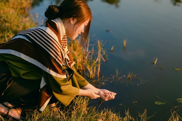 Free download woman lake shore plants fish free picture to be edited with GIMP free online image editor