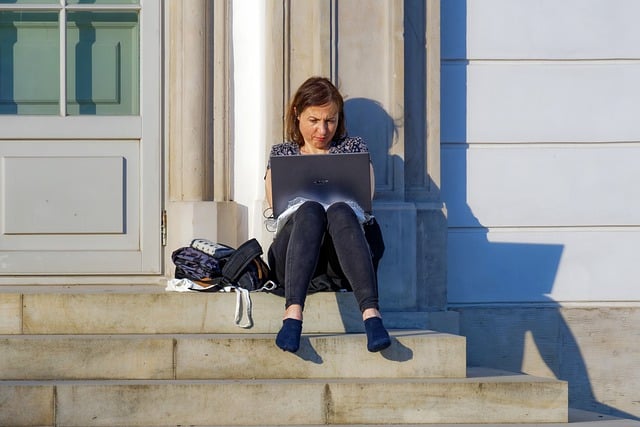 Free download woman laptop stairs casual palace free picture to be edited with GIMP free online image editor