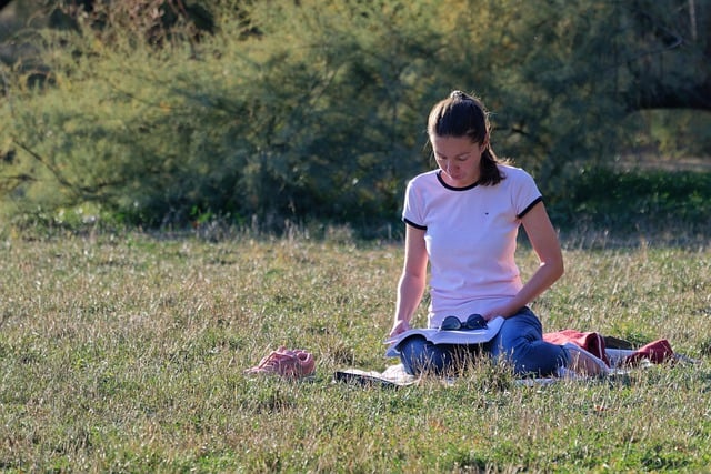 Free download woman reading park grass casual free picture to be edited with GIMP free online image editor