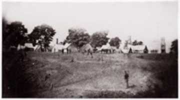 Free download [Unidentified camp with ruined chimneys in background].  Brady album, p. 130 free photo or picture to be edited with GIMP online image editor