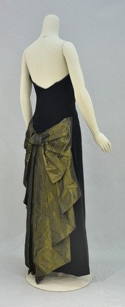 Free download 1990`s Laura Ashley Black Velvet Evening Gown With Olive Green Metallic Bow Train Bustle, ` Laura` free photo or picture to be edited with GIMP online image editor