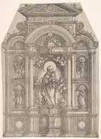 Free download Altarpiece with the Beautiful Virgin of Regensburg and Saints Christopher, Mary Magdalen, Florian and Catherine Standing in Niches, with God the Father Above free photo or picture to be edited with GIMP online image editor