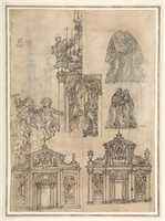 Free download A Sheet of Studies with Architectural Motifs and Two Sketches for a Visitation (Recto). Sketch for a Funerary Monument (Verso) free photo or picture to be edited with GIMP online image editor