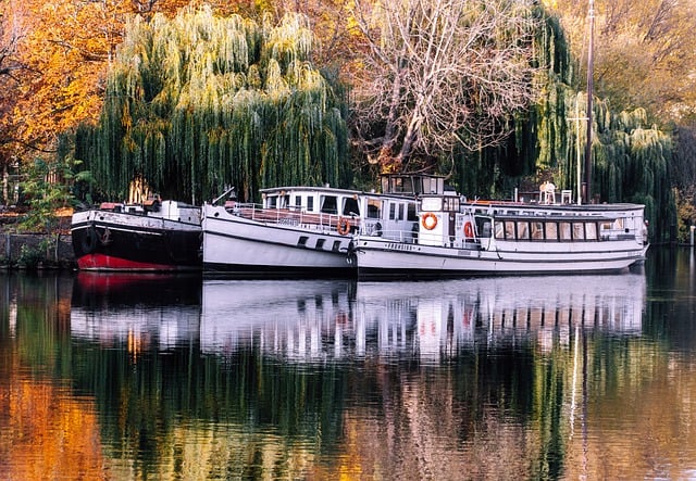 Free download boats lake reflection water trees free picture to be edited with GIMP free online image editor