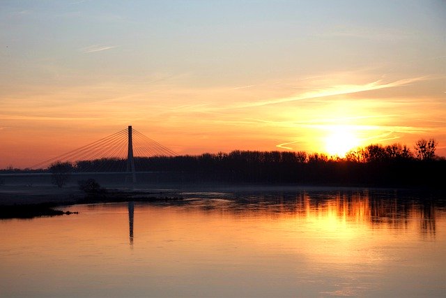 Free download bridge river sunset outdoors view free picture to be edited with GIMP free online image editor